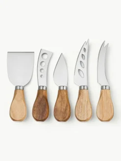 Andrea House Silberne Käsemesser Frija mit Akazienholzgriff, 5er-Set