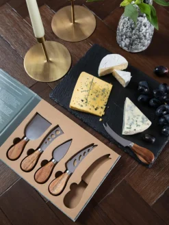 Andrea House Silberne Käsemesser Frija mit Akazienholzgriff, 5er-Set