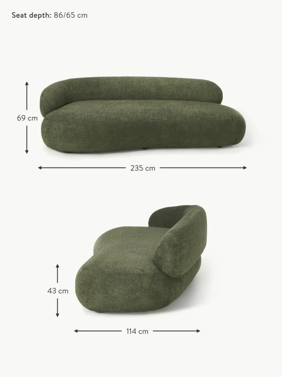 Westwing Collection Sofa Alba (3-Sitzer) aus Teddy-Bouclé