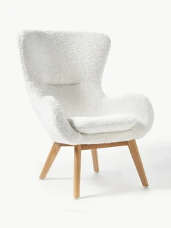 Westwing Collection Teddy-Ohrensessel Wing mit Holz-Beinen