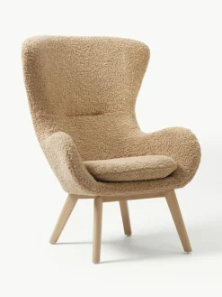 Westwing Collection Teddy-Ohrensessel Wing mit Holz-Beinen