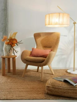 Westwing Collection Teddy-Ohrensessel Wing mit Holz-Beinen