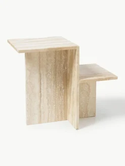 ferm LIVING Travertin-Beistelltisch Distinct mit zwei Tischplatten