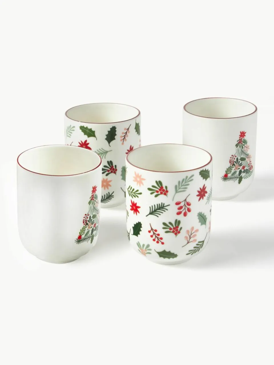 Westwing Collection Weihnachtliche Kaffeebecher Eve aus Porzellan, 4er-Set