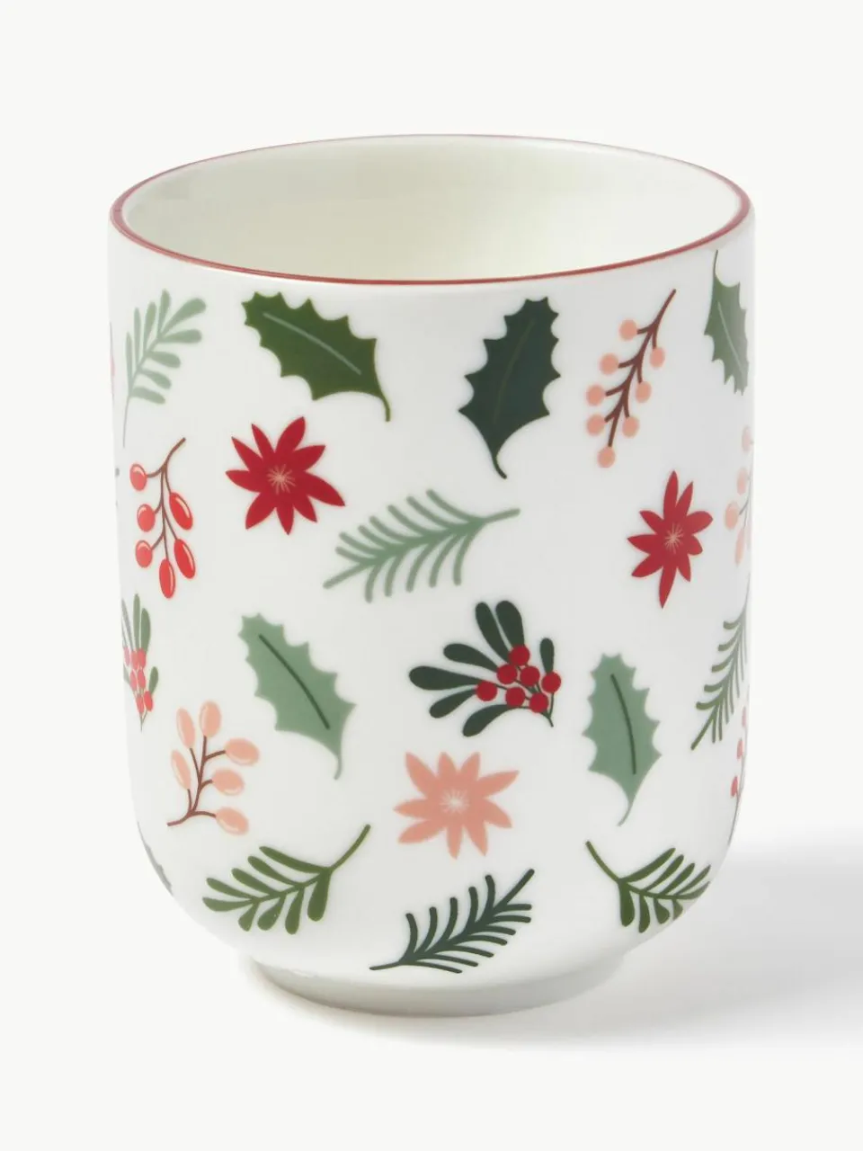 Westwing Collection Weihnachtliche Kaffeebecher Eve aus Porzellan, 4er-Set