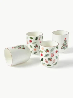 Westwing Collection Weihnachtliche Kaffeebecher Eve aus Porzellan, 4er-Set