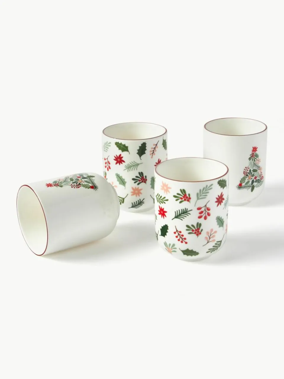 Westwing Collection Weihnachtliche Kaffeebecher Eve aus Porzellan, 4er-Set