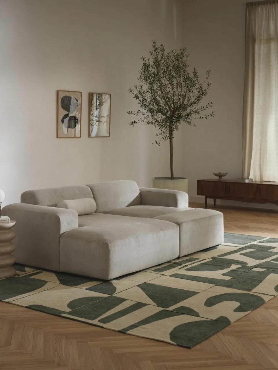 Westwing Collection XL-Hocker Melva aus Cord, B 116 x T 42 cm