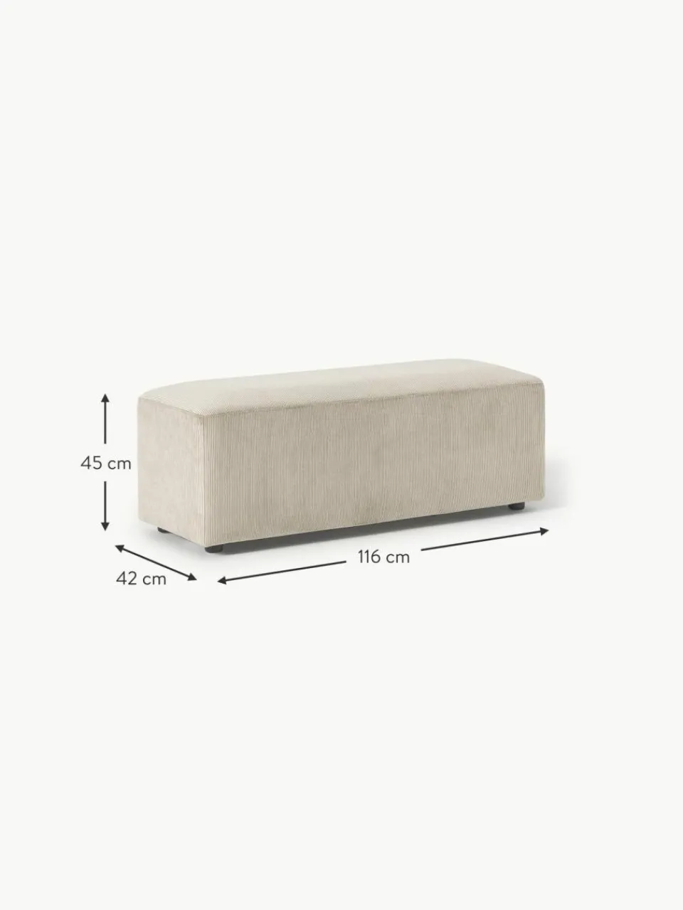 Westwing Collection XL-Hocker Melva aus Cord, B 116 x T 42 cm